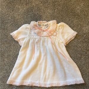 Vintage Bebe by cradlescraft White Baby Dress with Pink Ribbon